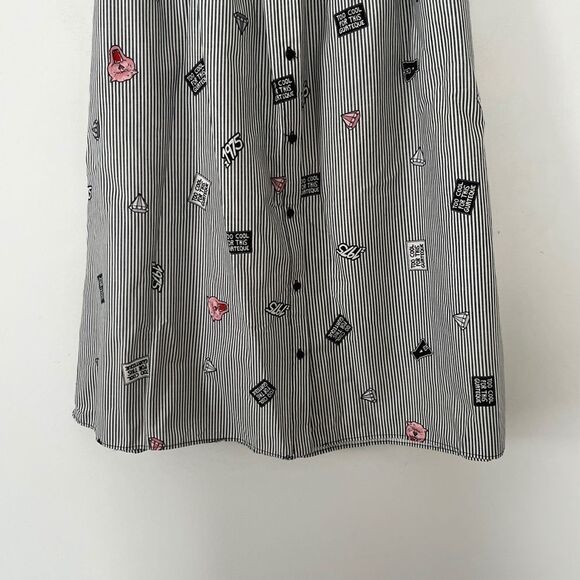 Zara Basics Twee Black White Pinstripe Quirky Pattern Buttons Full Skirt - Picture 5 of 16